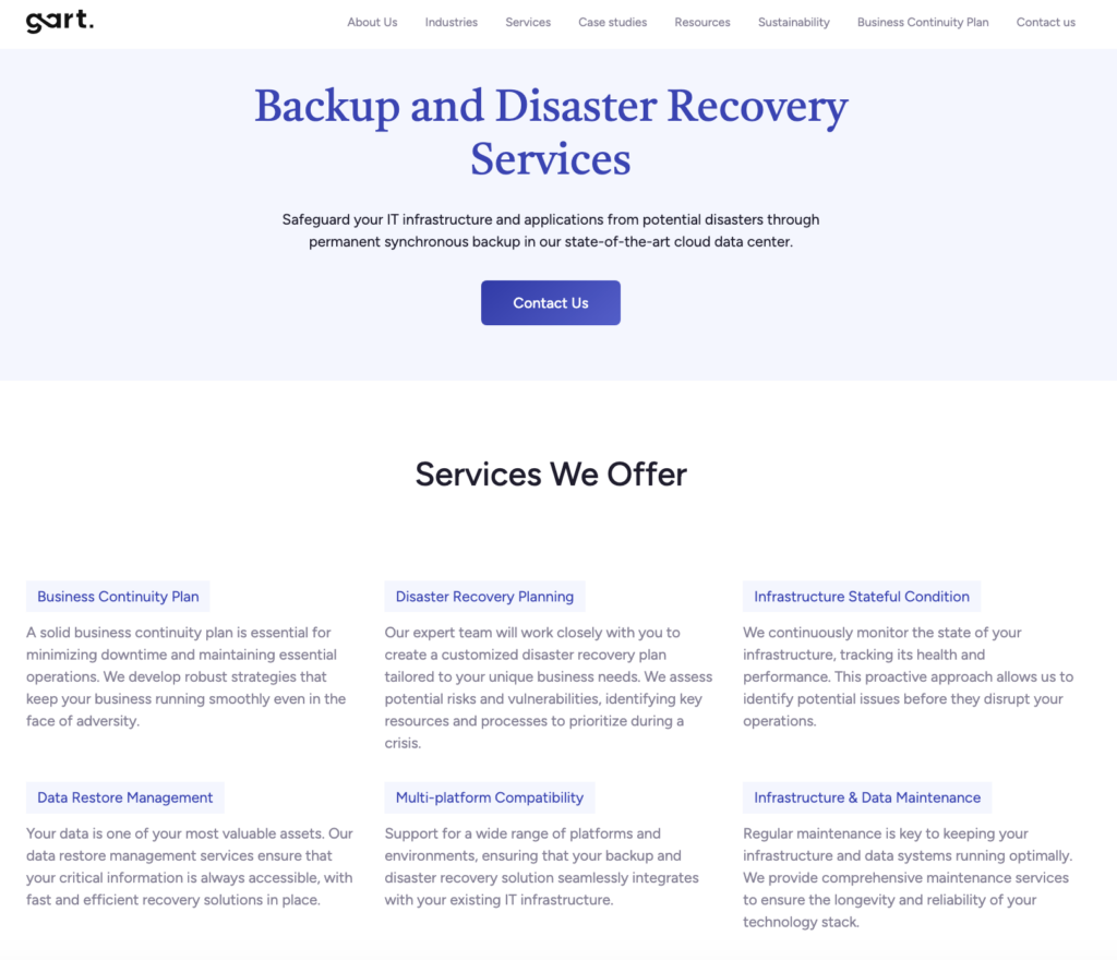 Backup and Disaster Recovery Services offered by Gart Solutions